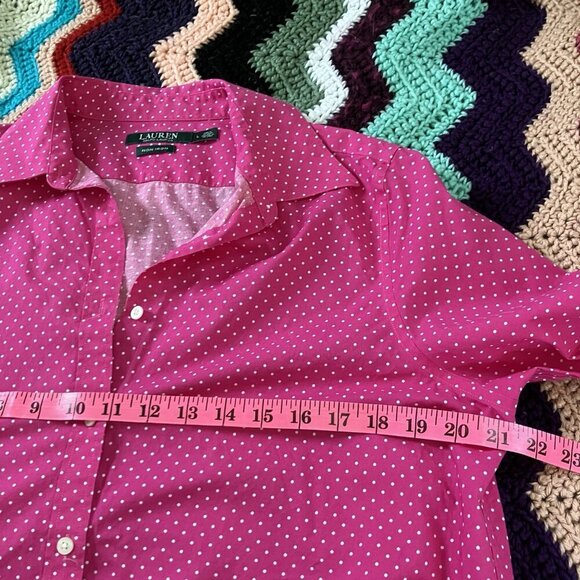 Lauren Ralph Lauren Shirt Womens L Pink Polka Dot Non-Iron Button Up Long Sleeve - Picture 6 of 6
